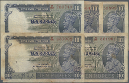 01089 India / Indien: Set Of 5 Notes 10 Rupees ND(1928-35) KGV P. 16, All In Similar Condition, Stronger Used With Stain - Inde