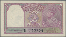 01092 India / Indien: 2 Rupees ND P. 17b, Portrait KGVI Sign. Taylor, One Usual Pinhole At Left, No Folds, Quasi UNC Con - India