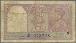 01093 India / Indien: 2 Rupees ND P. 17b, Portrait KGVI Sign. CD, Used With Folds And Stain In Paper, Pinholes, Conditio - India