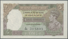 01098 India / Indien: 5 Rupees ND P. 18b, Sign. Deshmukh, Portrait KG VI, Unfolded, Light Dint At Right, 2 Usual Pinhole - India