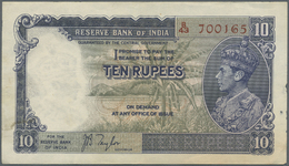 01101 India / Indien: 10 Rupees ND P. 19a, Sign. Taylor, Portrait KG VI, Light Vertical Folds And Handling In Paper, 2 U - India