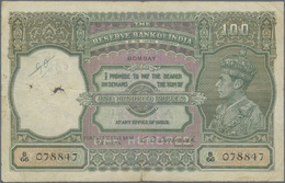 01104 India / Indien: 100 Rupees ND(1937-43) BOMBAY Issue P. 20b, Used With Folds, Holes In Watermark Area, Writings On - India