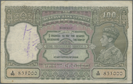 01105 India / Indien: 100 Rupees ND P. 20b, Sign. Deshmukh, Issue For BOMBAY, Portrait KG VI, Used With Several Folds An - India