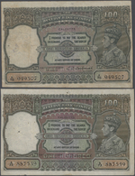 01109 India / Indien: Set Of 2 Notes 100 Rupees ND(1937-43) CALCUTTA Issue P. 20e, In Similar Conditoin, Used With Folds - India