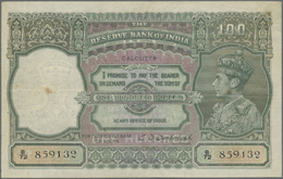 01111 India / Indien: 100 Rupees ND(1937-43) CALCUTTA Issue P. 20f, Watermark Facing Portrait KGVI, Used With Folds, Onl - India