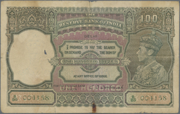01114 India / Indien: 100 Rupees ND(1937-43) DELHI Issue P. 20j For Type, But With Green Serial Number Which Is Not List - India