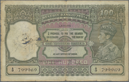 01116 India / Indien: 100 Rupees ND(1937-43) LAHORE Issue P. 20L, Stronger Used With Several Holes In Paper, Strong Fold - India