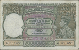 01119 India / Indien: 100 Rupees ND(1937-43) KARACHI Issue P. 20q, Used With Several Folds In Paper, Usual Larger Pinhol - India