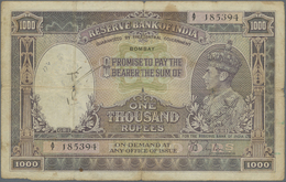 01120 India / Indien: 1000 Rupees ND(1937) P. 21a BOMBAY Issue, Used With Stronger Folds, Especially The Center Fold Is - India