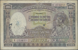 01121 India / Indien: 1000 Rupees ND(1937) P. 21a BOMBAY Issue, Used With Folds, Larger Holes Caused By Pins At Left In - India