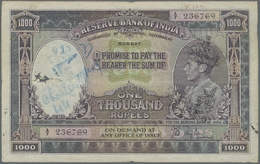 01122 India / Indien: 1000 Rupees ND(1937) P. 21a BOMBAY Issue, Used With Stronger Center Fold, Writing On Front At Left - India