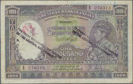 01123 India / Indien: 1000 Rupees ND(1937) P. 21a BOMBAY Issue, Interesting With 3 "Payment Refused Under Orders Of The - India