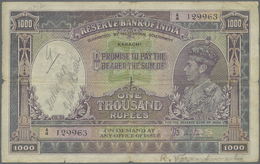 01126 India / Indien: 1000 Rupees ND(1937) P. 21d KARACHI Issue, Used With Vertical And Horizontal Folds, Larger Center - India
