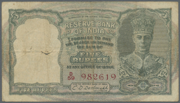01127 India / Indien: 5 Rupees ND P. 23 Portrait KGVI With Rare Red Serial Number, Used With Hole At Left, Folds And Sta - India