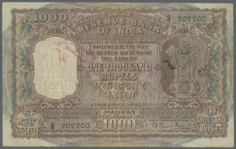 01132 India / Indien: 1000 Rupees Rare Issue For MADRAS P. 47, Used With Folds, Stains And Writing On Paper, Several Pin - India