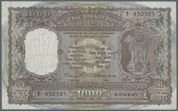 01133 India / Indien: 1000 Rupees Issue For BOMBAY P. 65, Used With Folds But No Tears, Only 2 Usual Pinholes, Still Nic - India