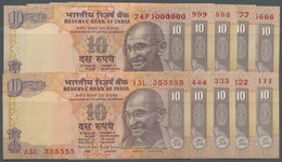 01134 India / Indien: Set With 10 Banknotes 10 Rupees ND(1996-2006) P.89a With Fancy Serial Numbers: 74P000000, 12T99999 - India