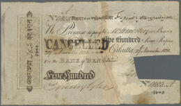 01140 India / Indien: Bank Of Bengal Highly Rare 500 Sicca Rupees 1820 P. S24, Cut And Stamped Cancelled, Traces Of Use, - India