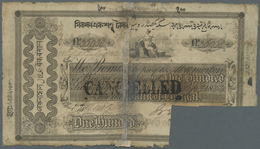 01142 India / Indien: Bank Of Bengal Commerce Issue 100 Sicca Rupees 1833 P. S42, Stamped And Cut Cancelled, Torn And Ta - India
