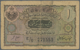 01147 India / Indien: Hyderabad 1 Rupee ND(1916-36), Strong Folds, Stain In Paper, Minor Holes In Paper, Condition: VG+ - India