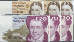 01240 Ireland / Irland: Set Of 6 Notes Containing 2x 5 Pounds 1999 (UNC), 1x 5 Pounds 1994 P. 75 (UNC), 3x 20 Pounds Dat - Irlanda