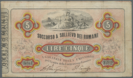 01281 Italy / Italien: Soccorso A Sollievo Dei Romani 5 Lire 1867 P. NL, Used With Several Folds, 3 Tiny Center Holes, N - Altri & Non Classificati