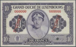 01590 Luxembourg: 10 Francs 1944 Specimen P. 44s, Zero Serial Numbers, Cancellation Hole, Specimen Overprint, One Vertic - Luxembourg