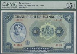 01591 Luxembourg: 100 Francs ND(1944) P. 47a, PMG Graded 45 Choice Extremely Fine EPQ. - Lussemburgo