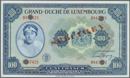 01592 Luxembourg: 100 Francs ND(1944) Specimen P. 47s. This Note Has A Red "Specimen" Overprint On Front And Back, 4 Ban - Lussemburgo