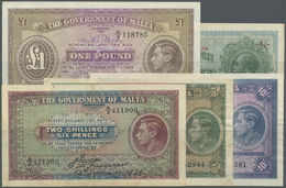 01656 Malta: Small Set With 5 Banknotes 1939 Issue Comprising 2 Shillings 6 Pence, 5 Shillings, 10 Shillings, 1 Pound 19 - Malte