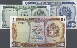 01666 Malta: Very Interesting Lot With 17 Banknotes L.1967 (1973) Issue Comprising 1 Lira P.31a,b,c,d,2 X E,f In XF+ To - Malte