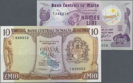01668 Malta: Set Of 2 Notes Containing 5 And 10 Liri P. 33b And 35b, Both In Condition: UNC. (2 Pcs) - Malte