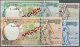 01674 Malta: Set Of 4 Specimen Notes Containing 2, 5, 10 And 20 Lira L.1967 P. 45s-48s, All In Condition: UNC. (4 Pcs) - Malte