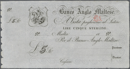 01675 Malta: Banco Anglo Maltese 5 Pounds 18xx Remainder Without Date, Serial And Signature, P.S112r, Very Rare And Seld - Malte