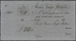 01677 Malta: Banco Anglo Maltese Unsigned Remainder For 50 Pounds ND(1880), P.S116r In Excellent Condition For This Larg - Malte
