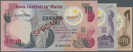 01678 Malta: Set Of 3 Specimen Notes Collectors Series With 1, 5 And 10 Lira L.1967 P. CS1, All In Condition: UNC. (3 Pc - Malte