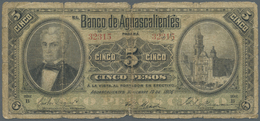 01701 Mexico: El Banco De Aguascalientes 5 Pesos 1906 P. S101b, Stronger Used With Folds And Worn Borders, Tiny Holes In - Messico