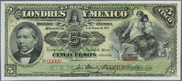 01702 Mexico: Banco De Londres Y México 5 Pesos 1913 SPECIMEN, P.S233s, Punch Hole Cancellation And Red Overprint Specim - Messico