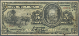 01711 Mexico: El Banco De Queretaro 5 Pesos 1914 P. S390b, Used With Several Folds And Craeses, One Stain Dot At Lower R - Mexico