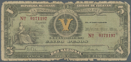 01722 Mexico: Yucatan, Tesoreria General Del Estado 5 Pesos 1916 P. S1137, Very Strong Used With Lots Of Border Wear, St - Mexique
