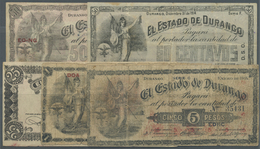 01724 Mexico: El Estado De Durango Set Of 5 Banknotes Containing 1 Peso 1914, 5 Pesos 1914, 25 Centavos ND, 50 Centavos - Mexique