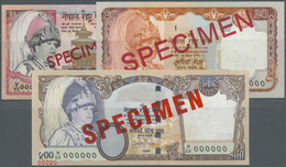 01779 Nepal: Set Of 3 Specimen Notes Containing 5, 20 And 500 Rupees ND(2002-2005) P. 46s,47s,50s, All In Condition: UNC - Népal