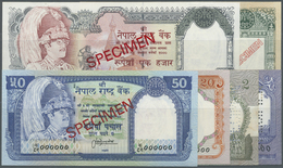 01781 Nepal: Set Of 6 Different Specimen Banknotes Containing 1, 2, 20, 50, 100 And 1000 Rupees ND(1981-2001), All In Co - Nepal