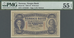 01914 Norway / Norwegen: 10 Kroner 1936 Signature: Meldahl-Nielsen, P.8c, Excellent Condition With Vertical Fold At Cent - Norvegia