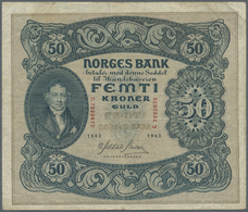 01915 Norway / Norwegen: 50 Kroner 1943 P. 9d, Used Stronger Center Fold, Vertical Folds, No Holes Or Tears, Not Washed - Norway
