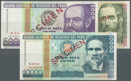 01968 Peru: Set Of 3 Specimen Notes Containing 5000 Intis 1988, 10.000 Intis 1988 And 1000 Intis 1988, All In Condition: - Peru