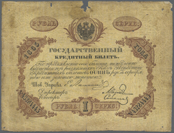 02060 Russia / Russland: 1 Ruble 1865 State Credit Note, P.A33b In Well Worn Condition, Staining Paper With Several Tiny - Russia