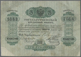 02061 Russia / Russland: 3 Rubles 1863 State Credit Note, P.A34, Nice Looking Note With Restored Part At Lower Left Corn - Russia