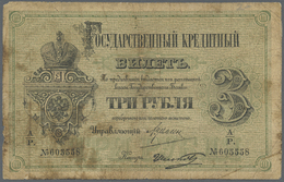 02068 Russia / Russland: 3 Rubles 1884, P.A49 In Well Worn Condition, Staining Paper With Several Tiny Tears Along The B - Russia