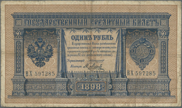 02092 Russia / Russland: 1 Ruble 1898 Sign. Konshin P. 1c, Stronger Used With Several Folds And Creases, Center Hole, No - Russia